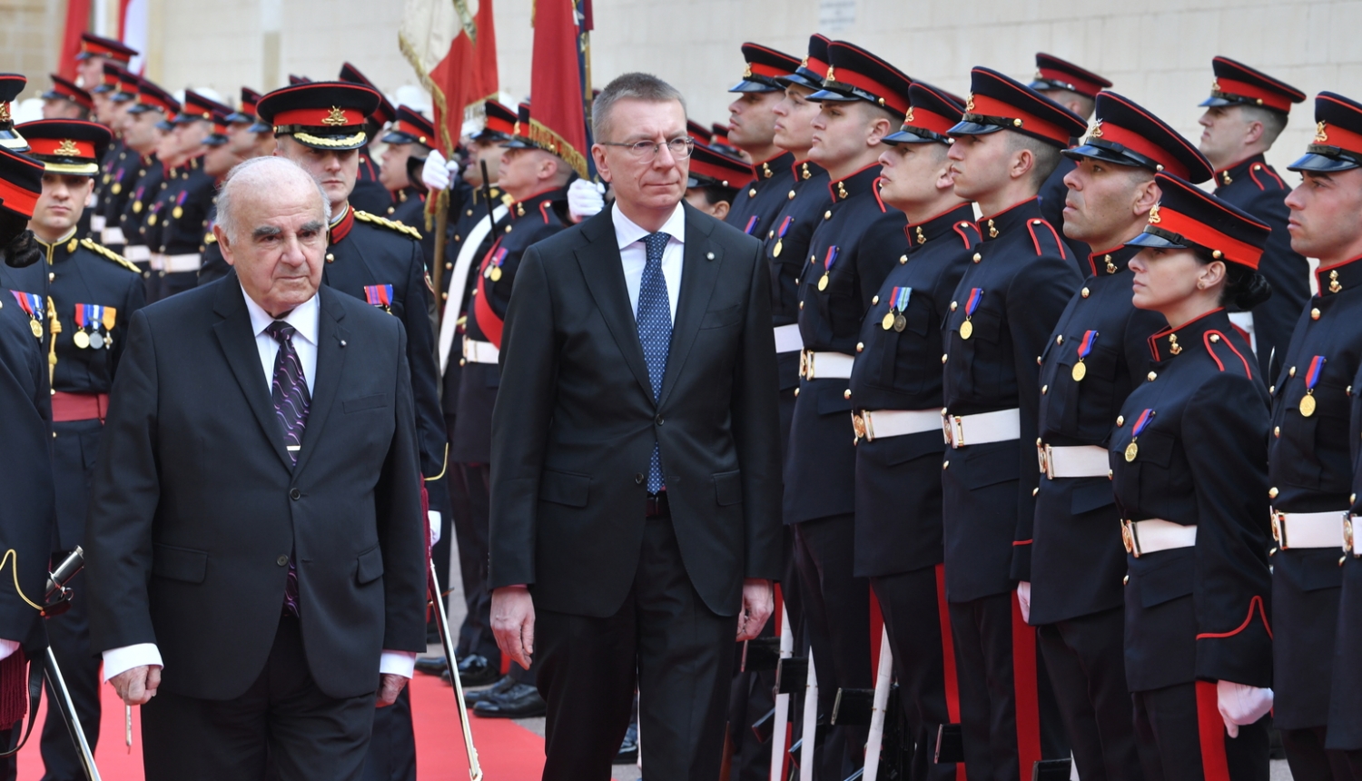 05.02.2024. Valsts prezidents Edgars Rinkēvics un Maltas Republikas prezidents Džordžs Vella oficiālajā sagaidīšanas ceremonijā Maltas Republikā 